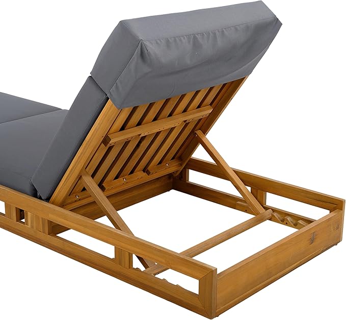 Outdoor Lounge Chaise Set with 3-Fold 4" Water-Resistant Cushion & Headrest, 4-Position Adjustable Backrest Recliner - Photo 5