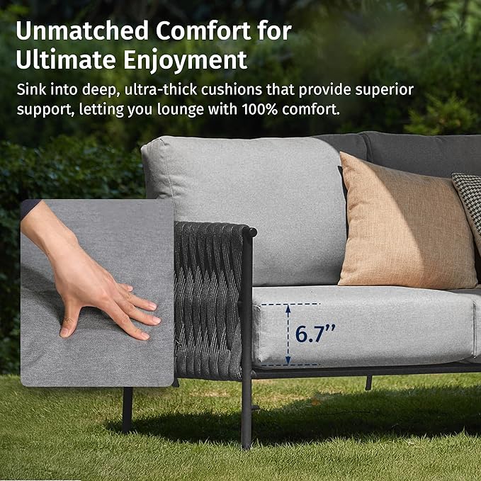 East Oak Life Chatter Outdoor Patio Furniture | Outdoor Sofa 3 Seats with Waterproof Thick Cushions - Photo 2