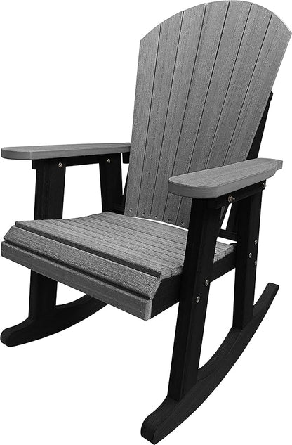 DuraWeather Poly® Adirondack Porch Rocker (Driftwood Grey (Wood Grain) on Black)