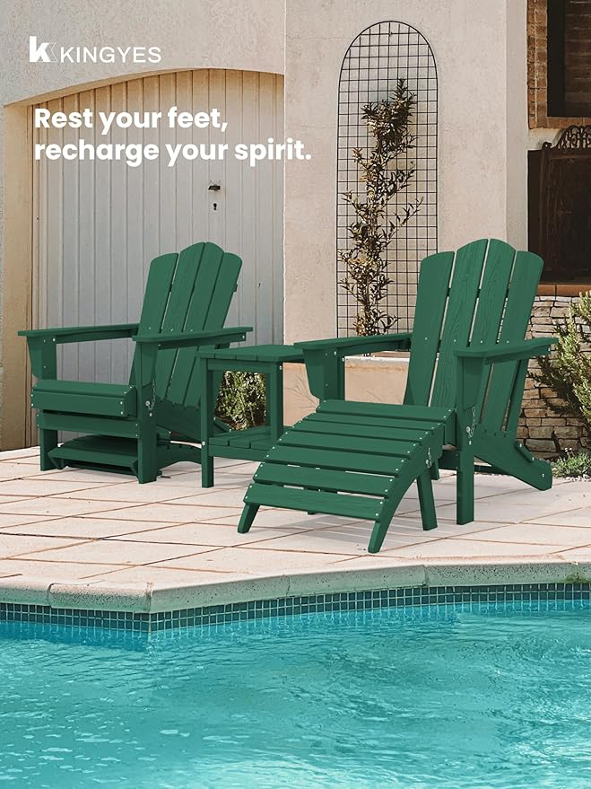 KINGYES Folding Adirondack Ottomans Set of 4 for Adirondack Chair, Green