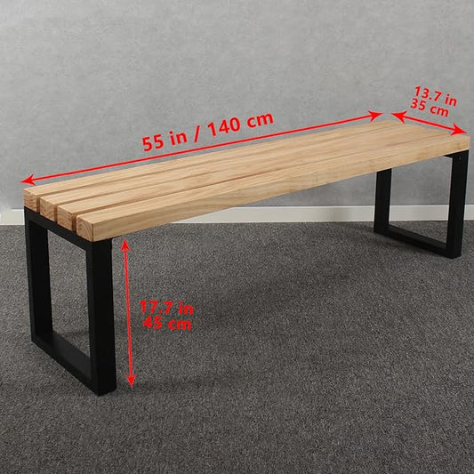 MBQQ Outdoor Soild Wood Bench,55 inch Patio Picnic Bench,Oil Finished Backless Wooden Garden Park Bench for Patio Porch, Modern Slim Indoor Dining Furniture,Sandblast Finish/Rustic Metal,Log Color