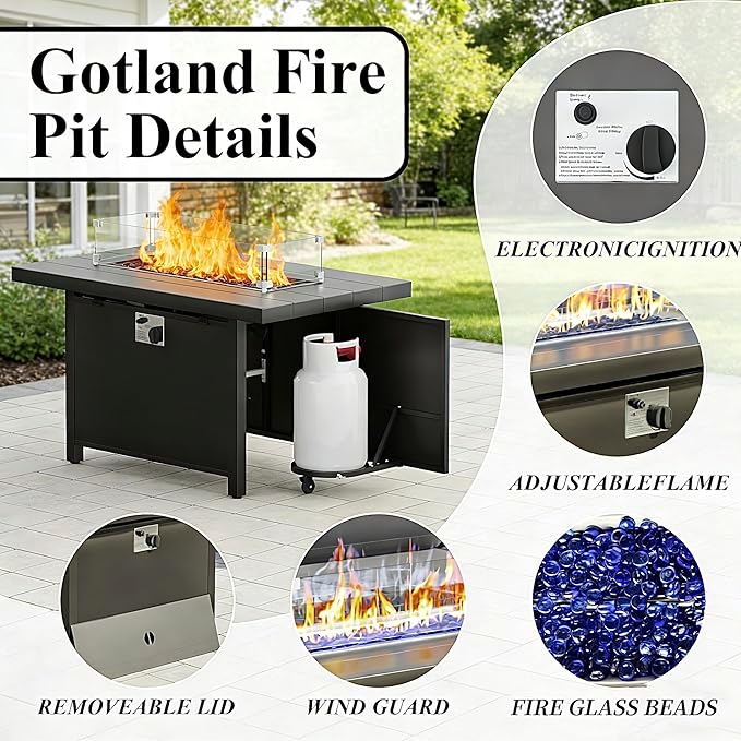 Gotland Aluminum Patio Furniture Set with Fire Pit Table - Photo 7