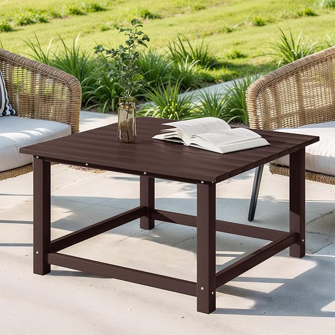 Costaelm Patio Conversation Table, Tatio Accent HDPE Outdoor Weather Resistant, Square Outdoor Porch Balcony Patio Drink Table for Outside, Pool, Backyard, Dark Brown