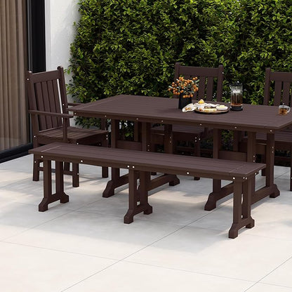 WestinTrends Malibu 65" Outdoor Dining Bench, All Weather Resistant Poly Lumber Patio Garden Bench Trestle Long Bench for Both Outdoor and Indoor, Dark Brown