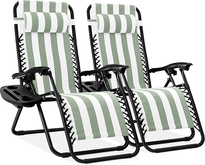 Best Choice Products Set of 2 Adjustable Steel Mesh Zero Gravity Lounge Chair Recliners w/Pillows and Cup Holder Trays - Photo 1