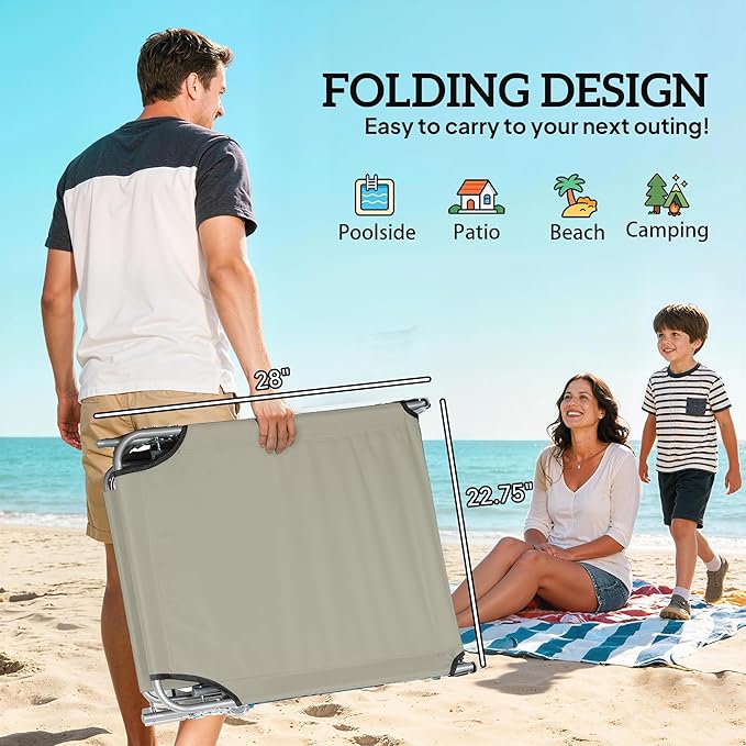 Outsunny Outdoor Lounge Chair, Adjustable Folding Chaise Lounge, Tanning Chair with Sun Shade for Beach, Camping, Hiking - Photo 4