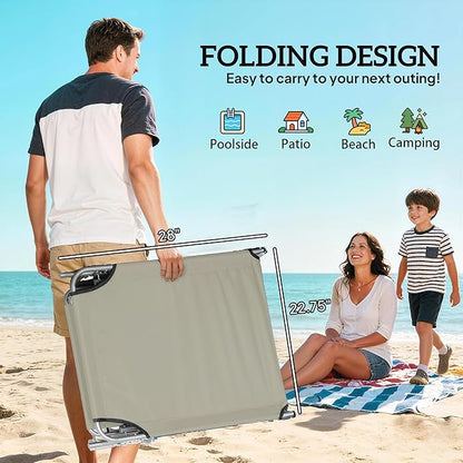 Outsunny Outdoor Lounge Chair, Adjustable Folding Chaise Lounge, Tanning Chair with Sun Shade for Beach, Camping, Hiking, Backyard, Cream White