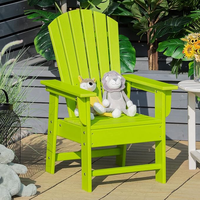Giantex Adirondack Chair, Kids HDPE Patio Lawn Chair with Ergonomic Backrest for Deck, Porch, Backyard, Poolside, Indoor, Weather Resistance Toddler Outdoor Chair (2, Green)