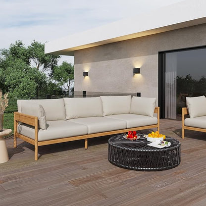 Acanva Modern Outdoor Patio Furniture Set, All-Weather Aluminium Conversation Sectional Sofa with Thick Cushions for Backyard, Garden, Porch, Couch, Beige