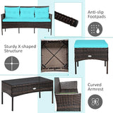 Tangkula 3 Pieces Patio Conversation Set, Outdoor PE Rattan Wicker Furniture Set W/Cozy Cushions - Photo 6