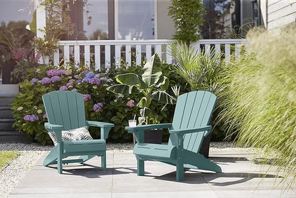 Keter Alpine Adirondack 2 Pack Resin Outdoor Furniture Patio Chairs with Cup Holder-Perfect for Beach, Pool, and Fire Pit Seating, Teal