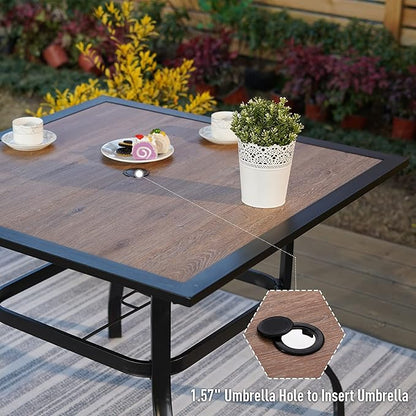 Sophia & William Square Patio Dining Table with 1.57" Umbrella Hole, Outdoor Table with Imitation Wood Tabletop and Brown Metal Steel Frame, for Lawn Garden Backyard, L37 X W37 X H28