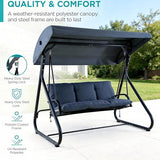 3-Seat Outdoor Convertible Swing Glider with Adjustable Canopy, 2-in-1 Bench to Flat Bed, Removable Cushions - Photo 3