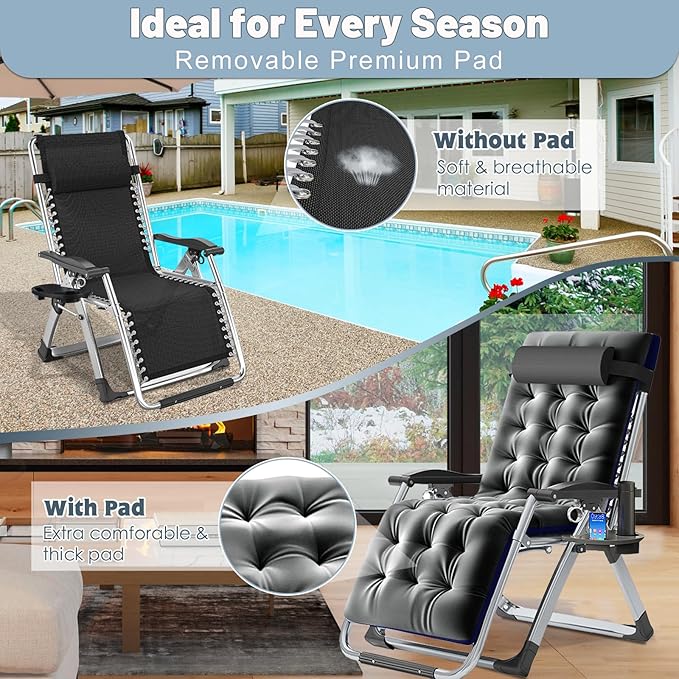 Slsy Zero Gravity Chair, Reclining Lounge Chair with Removable Cushion & Tray for Indoor and Outdoor - Photo 5