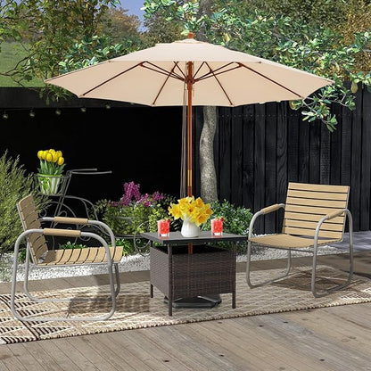 HAPPYGRILL Patio Umbrella Table Stand Rattan Outdoor Side Table with Umbrella Hole, PE Wicker Frame, for Patio Garden Deck Poolside