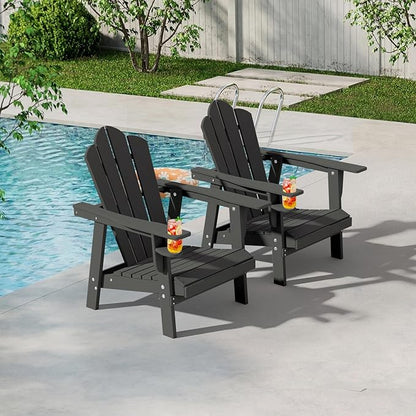 PROHIKER Adirondack Chair Set of 2, HDPE Outdoor Patio Chair with Cup Holder All Weather Outdoor Chairs for Lawn Garden Porch Backyard, Plastic, Gray