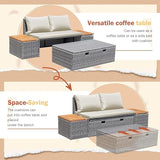 Greesum Patio Furniture Set Multifunctional Outdoor Sectional Sofa Rattan Chaise Lounge Wicker Daybed with Couch - Photo 5