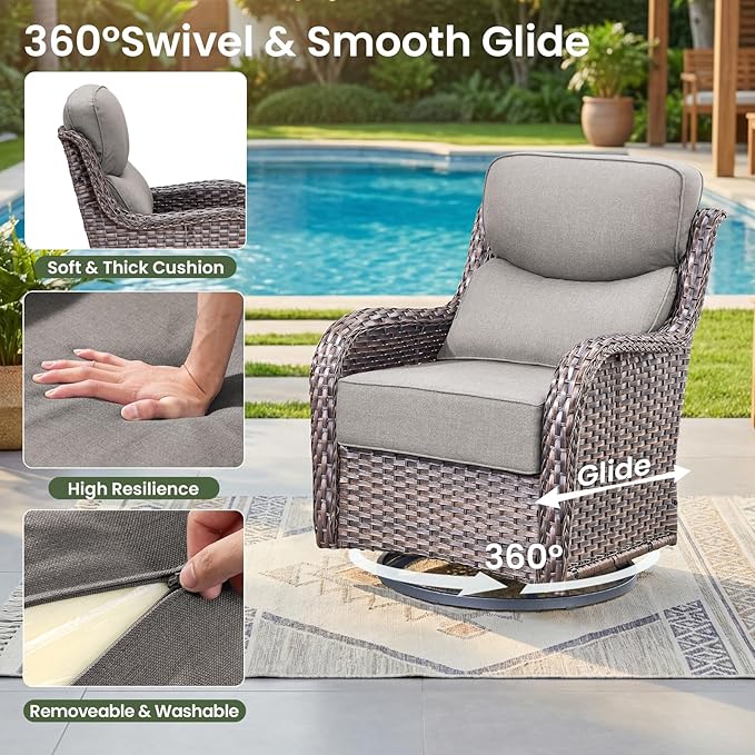 Luxury Patio Furniture Set with 6-inch Thick Cushion, Outdoor Furniture with Fire Pit Table, Swivel Chairs, Sofa - Photo 3
