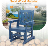 VINGLI Fir Wood Outdoor Glider with Floral Backrest, Wooden Patio Gliding Bench with Cup Holders - Photo 6