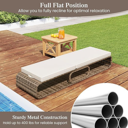 Tangkula Outdoor Chaise Lounge Chair, 7-Position PE Wicker Patio Reclining Sun Lounger with Adjustable Backrest, Cushion and Storage, Pool Sunbathing Recliner for Poolside, Backyard (2, Off White)