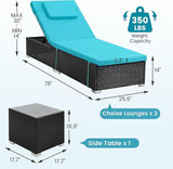 Outdoor Chaise Lounge Chairs, All-Weather Wicker Pool Lounge Chair Set of 2 with Side Table - Photo 2