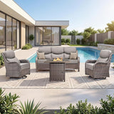 Luxury Patio Furniture Set with 6-inch Thick Cushion, Outdoor Furniture with Fire Pit Table, Swivel Chairs, Sofa - Photo 6