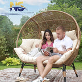 NICESOUL® Double Egg Chair Indoor Outdoor Stationary Oversized Thicken Padded Cushions, 2 Person Egg Loveseat Chair - Photo 2