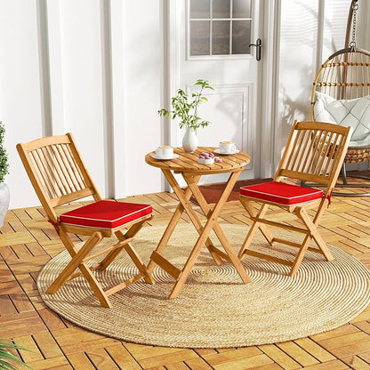 Tangkula 2 Pieces Folding Outdoor Dining Chairs, Acacia Wood Patio Chairs with Soft Cushions, Slatted Backrests and Seats, Outdoor Chairs for Porch, Balcony, Deck and Yard (One-Size,Red,2)