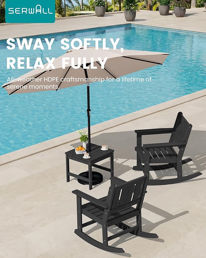 SERWALL Outdoor Rocking Chair Set of 2 with Side Table, All-Weather HDPE 3 Piece Patio Furniture Set - Photo 9