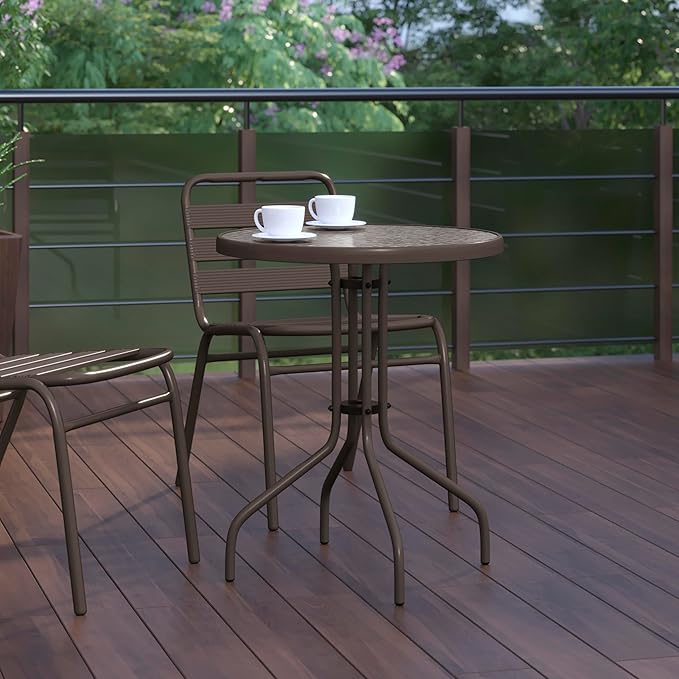 Flash Furniture Bellamy 23.75'' Round Tempered Glass Metal Table, Bronze - Photo 6