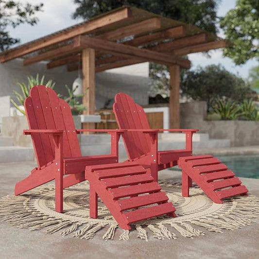 Wildridge Classic Footrest, Cardinal Red - Outdoor Weather Resistant HDPE Ottoman for Adirondack Chair