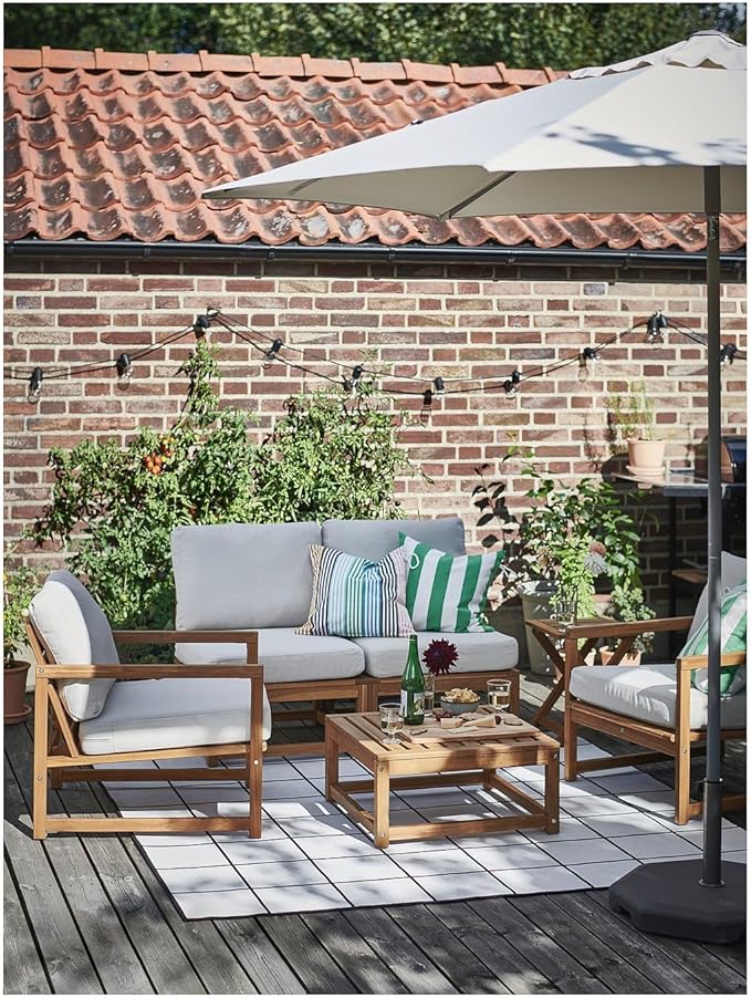 Outdoor Lounge Chair, Solid Acacia Wood Patio Armchair with Wide Deep Seat, Light Brown Stain Finish, Durable Balcony or Garden Seating, 27.125 x 30.625 x 27 Inches, 243 lb Capacity