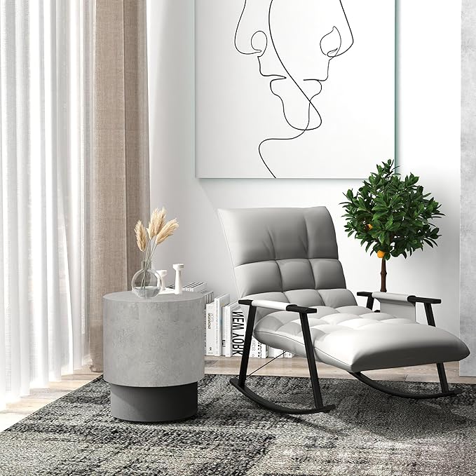 HOMCOM Concrete Finish End Table, Round Side Table with 4 Adjustable Feet, Lightweight for Indoor, Outdoor, Gray - Photo 2