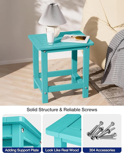 YEFU Outdoor Side Table for Patio: 16" HIPS Weather - Resistant Adirondack Tables Set of 2 - Small Square End Table for Backyard Living Room Bedroom - Indoor Outdoor Durable Table Aruba