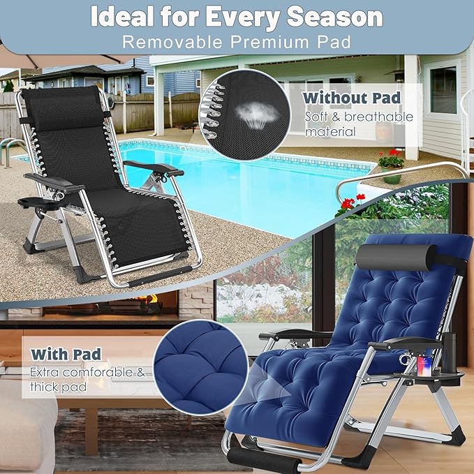 Slsy Zero Gravity Chair Oversized XL, Reclining Lounge Chair with Removable Cushion & Tray for Indoor and Outdoor - Photo 4