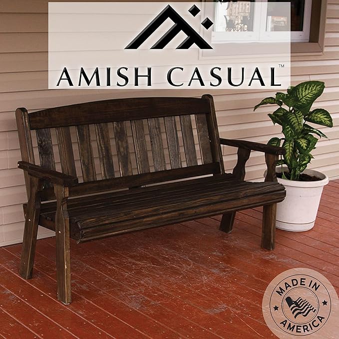 Amish Casual Outdoor Heavy Duty 800 LB Mission Pressure Treated Garden Bench(4 Foot, Dark Walnut Stain)