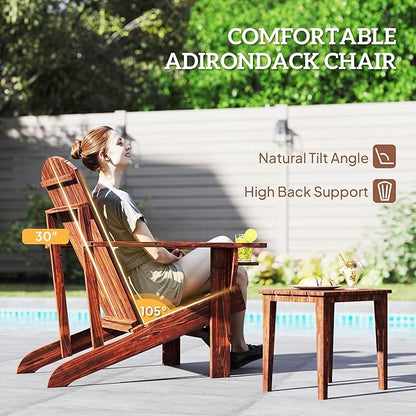 Outsunny Wooden Adirondack Chair, Outdoor Patio Lawn Chair with Cup Holder, Weather Resistant Lawn Furniture, Classic Lounge for Deck, Garden, Backyard, Fire Pit, Brown