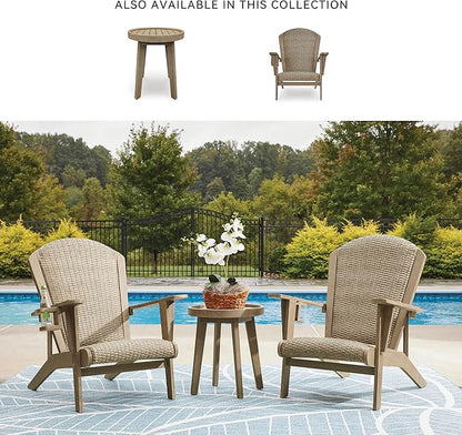 Signature Design by Ashley Bradstreet Bay Casual Outdoor Eucalyptus Wood Padded High Back Adirondack Chair with Handwoven Resin Wicker, Beige