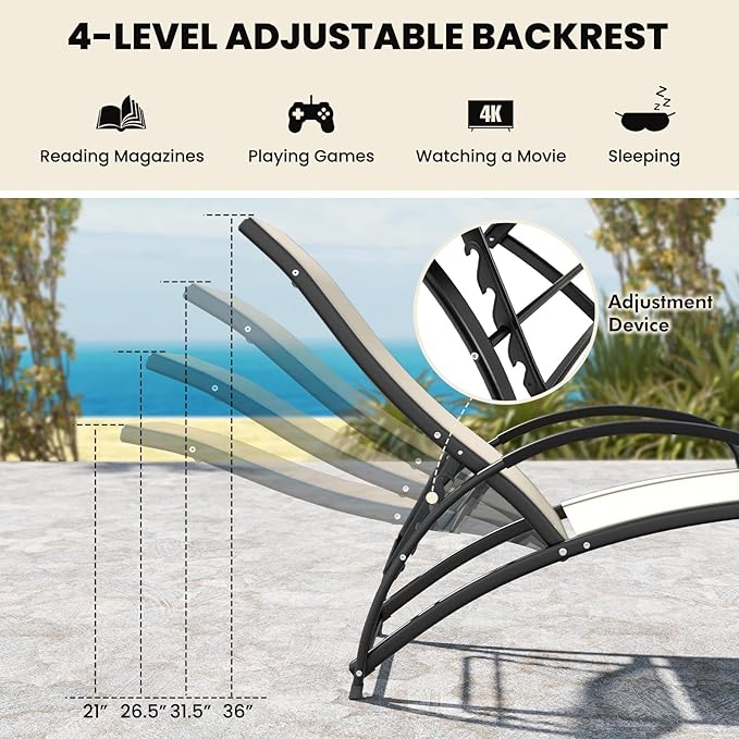 Giantex 2-in-1 Outdoor Rocking Chair, Convertible Lounge Chair with 4-Position Adjustable Backrest, Curved Armrests - Photo 7