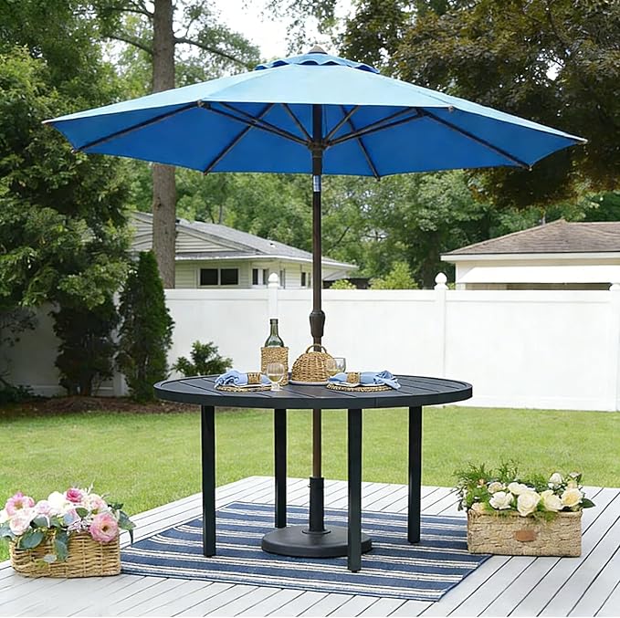 All-Weather 42" Round Outdoor Patio Table for 4, Metal Black Dining Table with Adjustable Umbrella Hole, Garden - Photo 3