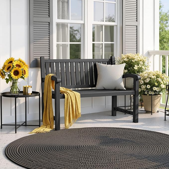 ROJIK Outdoor Bench Resin Patio Chairs Waterproof 2-Person Slatted Chairs with Sturdy Frame - Photo 2