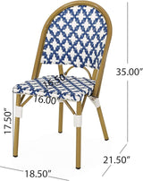 Christopher Knight Home Anastasia Outdoor French Bistro Chair (Set of 2), Blue + White + Bamboo Print Finish - Photo 3