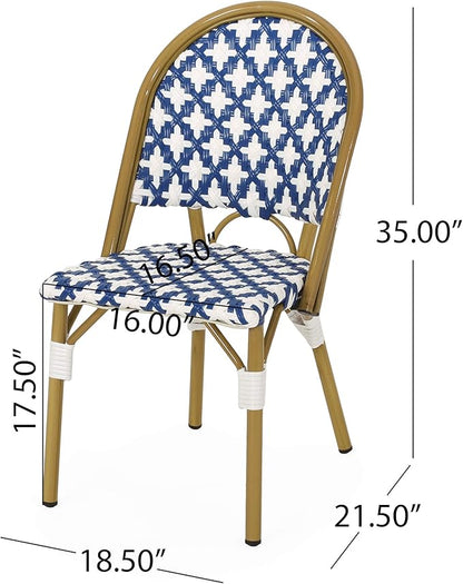 Christopher Knight Home Anastasia Outdoor French Bistro Chair (Set of 2), Blue + White + Bamboo Print Finish