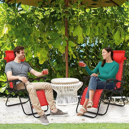 MoNiBloom Zero Gravity Chair Outdoor Folding Patio Lounge Chair for Outside Reclining Lawn Chair Recliner Beach Chair for Adults, Red