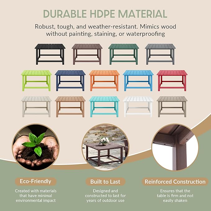 WestinTrends Malibu Low Outdoor HDPE Square Patio Coffee Table, Dark Brown