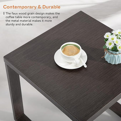 Outdoor Metal Side Table - 20"x 20" Small Square Coffee Table Patio Bistro Set Ideal Match for Patio Furniture, Wood-Looking Brown