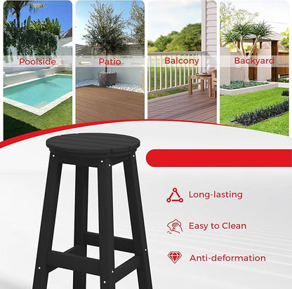 Costaelm 29" Height Outdoor Bar Stools, All-Weather Bar Stools, Adirondack Poly Patio Round Bar Stool for Patio, Deck, Kitchen Counter and Garden, Black