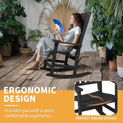 Outdoor Rocking Chair, Oversized All Weather High Back Porch Rocker, Patio Rockers for Outside