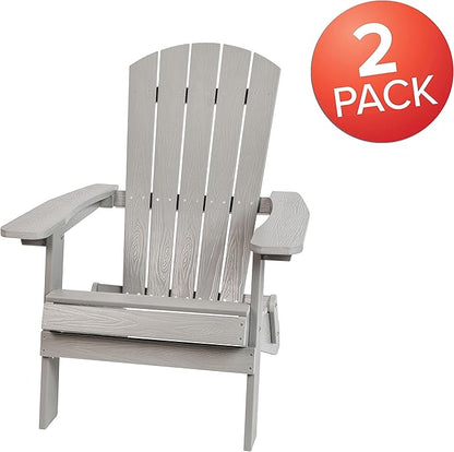 Flash Furniture Charlestown Folding Adirondack Chair - Gray - Poly Resin - Indoor/Outdoor - Weather Resistant - Set of 2
