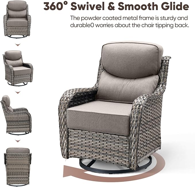 Swivel Patio Chairs sofa Set of 6 - 6" Thick Cushion - Wicker Outdoor Swivel Rocker Patio Chair ,Sofa/Glass coffee - Photo 4